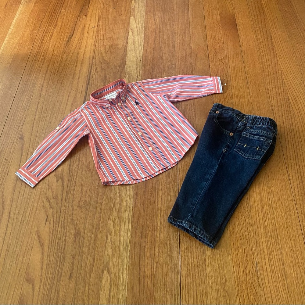 Ralph Lauren Pink Striped Shirt and Blue Jeans Set